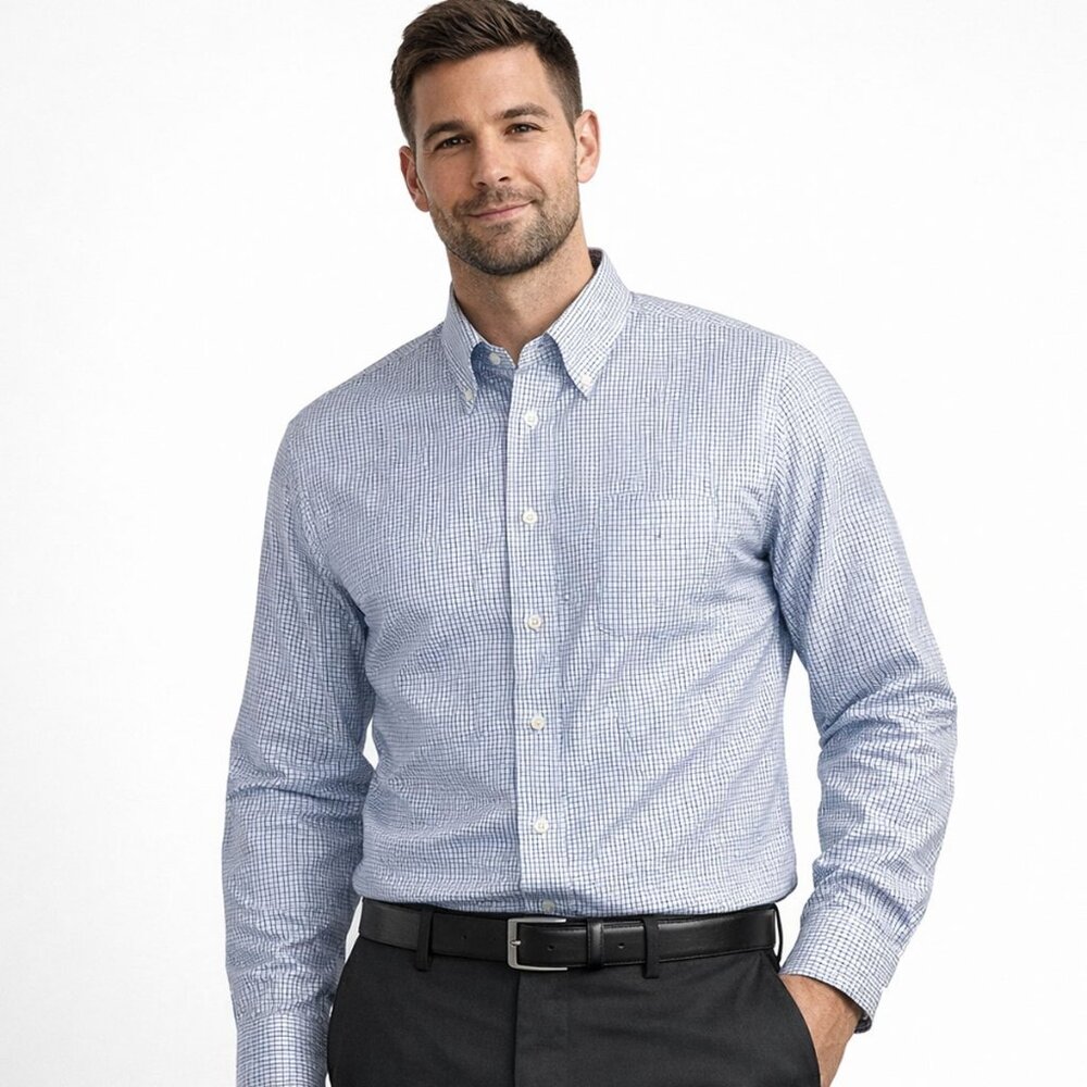 Jos. A. Bank Traveler Pinpoint White Checkered Dress Shirt - Size 17 / 37 - NWT